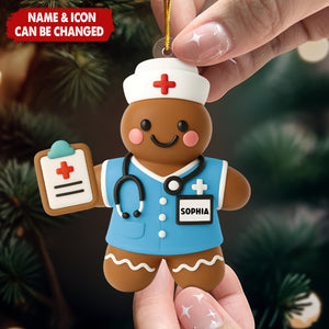 Nurse Gift - Gingerbread Cookie Shape Custom Scrubs - Acrylic Ornament