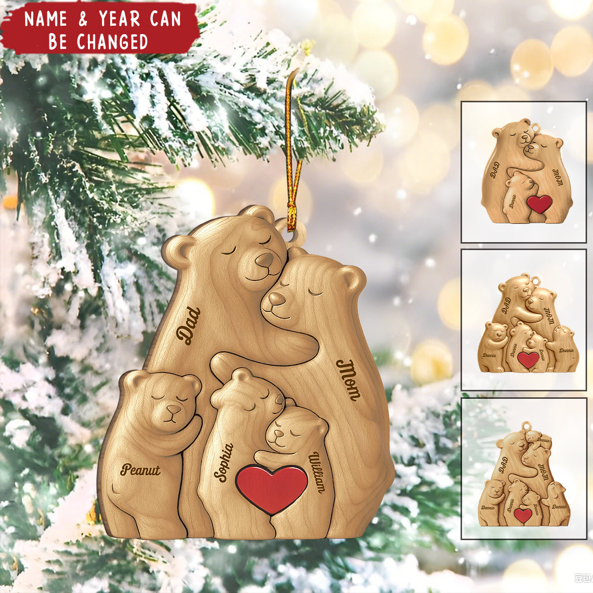 Custom Wood Ornament - Personalized Christmas Birthday Gifts For Mom, Dad, Kids - Our Little Bear Clan
