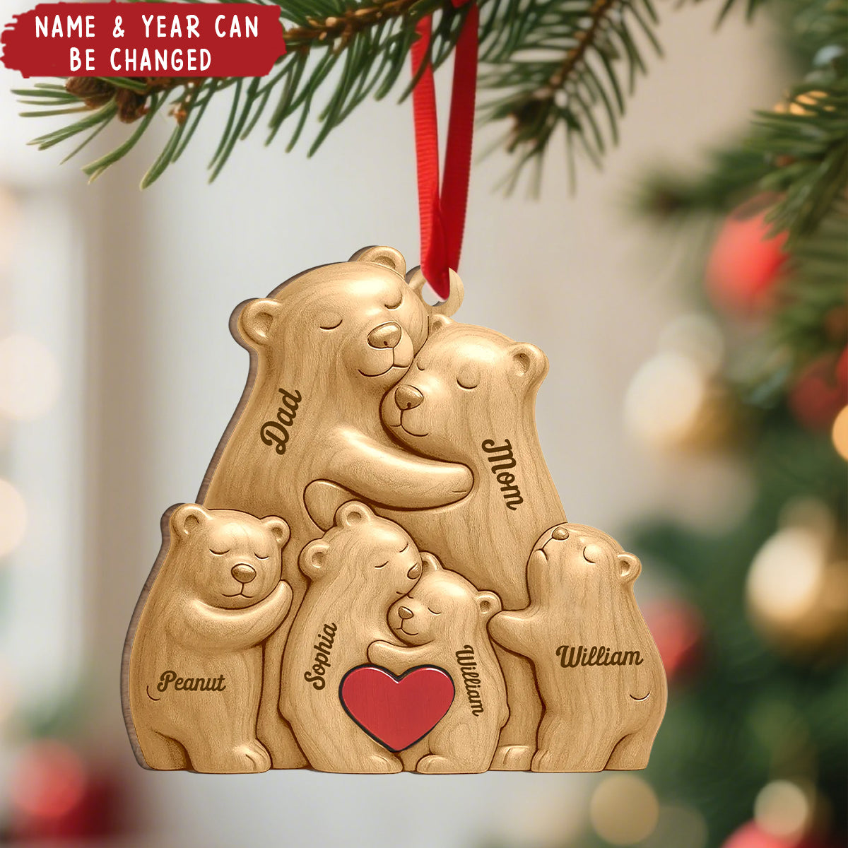 Custom Wood Ornament - Personalized Christmas Birthday Gifts For Mom, Dad, Kids - Our Little Bear Clan