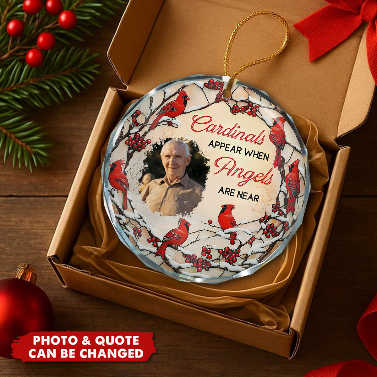 Cardinals Appear When Angels Are Near - Personalized Glass Photo Ornament