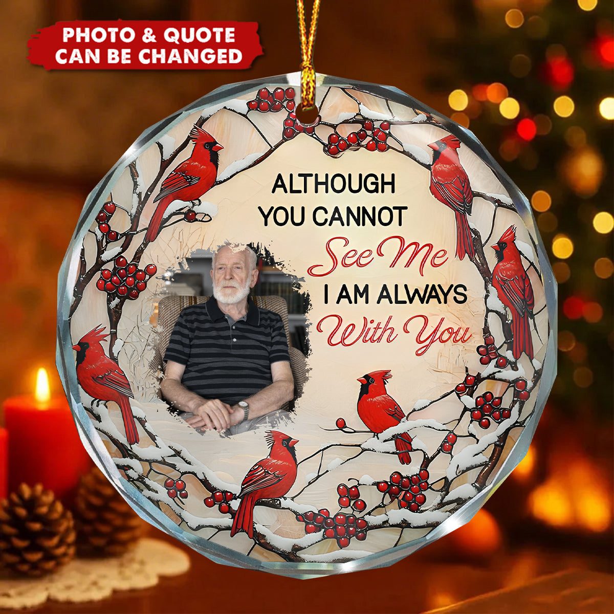 Cardinals Appear When Angels Are Near - Personalized Glass Photo Ornament