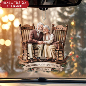 Growing Old Together Couple Sitting On Rocking Chairs Personalized Car Ornament
