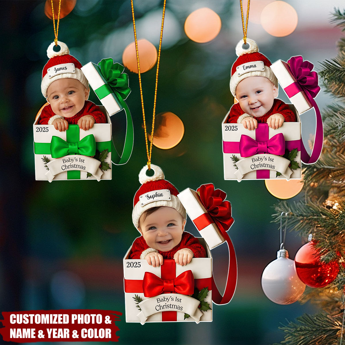 Custom Photo Baby Christmas Gift Box Personalized Acrylic Ornament