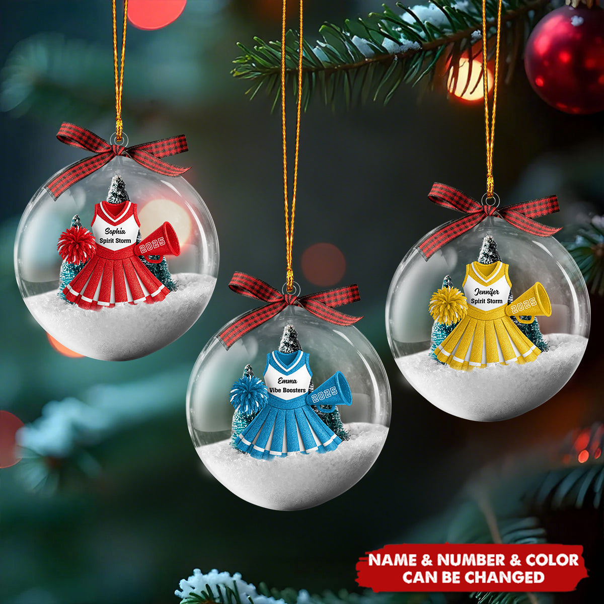 Personalized Cheerleading Uniform Christmas 2D Snow Globe Ball Acrylic Ornament