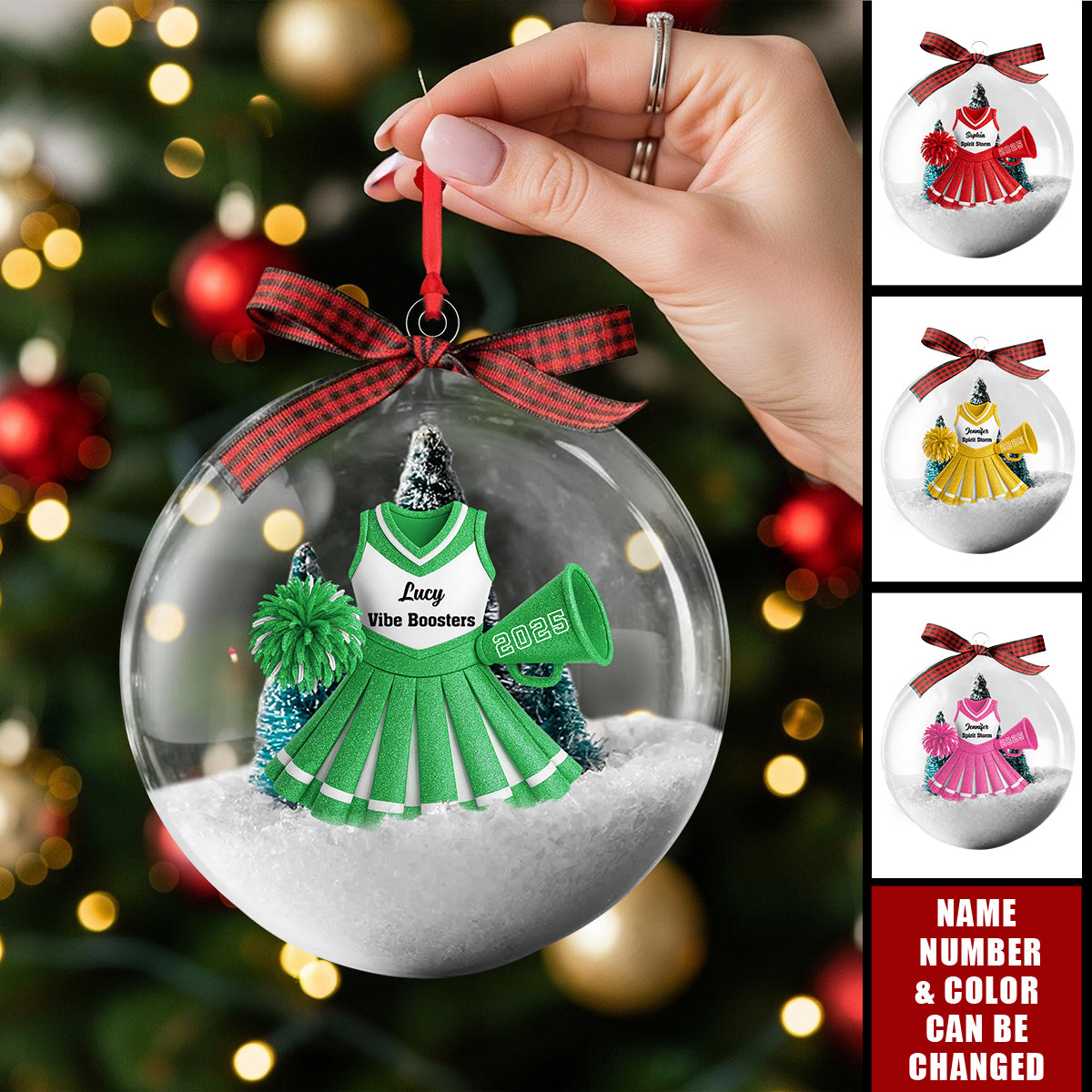 Personalized Cheerleading Uniform Christmas 2D Snow Globe Ball Acrylic Ornament
