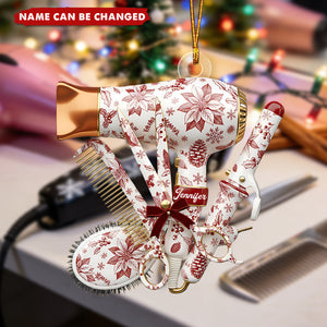 Personalized Hairstylist Toile de Jouy Cosmetology Bag Christmas Ornament - Gift for Stylist, Barber, or Salon Owner