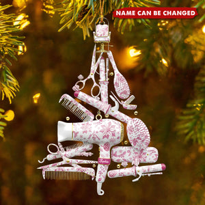 Personalized Hair Stylist Toile de Jouy Christmas Salon Tools Tree Ornament