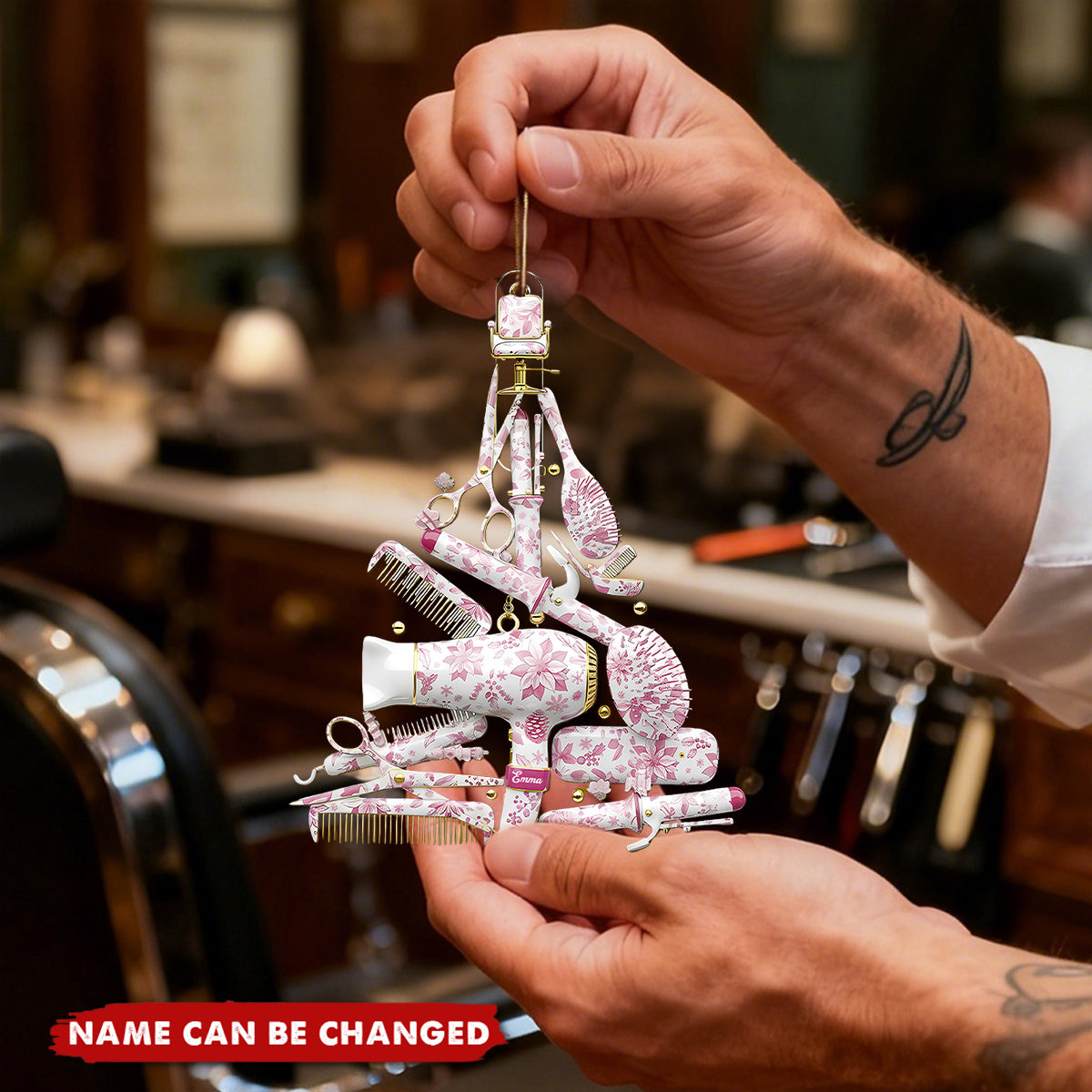 Personalized Hair Stylist Toile de Jouy Christmas Salon Tools Tree Ornament