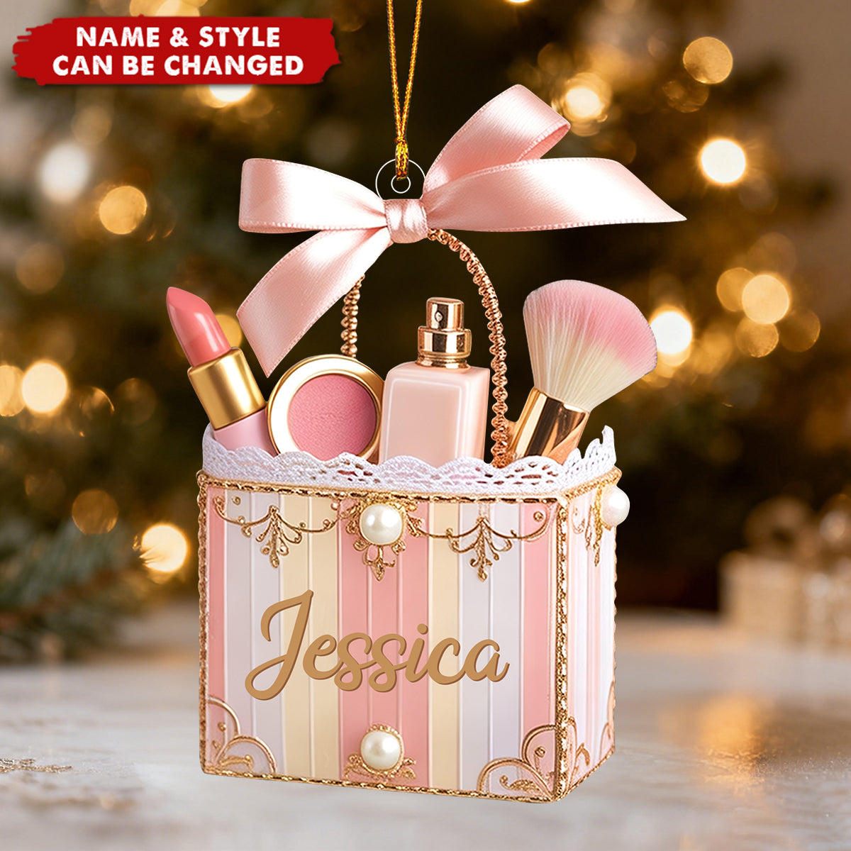 Custom Name Makeup Beauty Brush Personalized Christmas Ornament