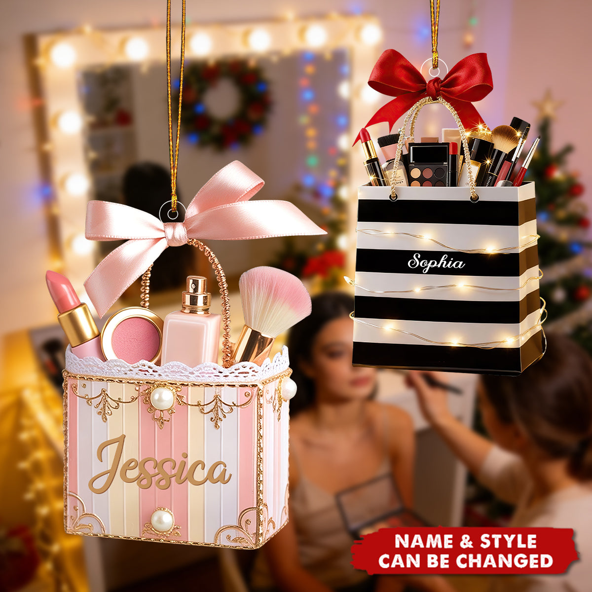Custom Name Makeup Beauty Brush Personalized Christmas Ornament