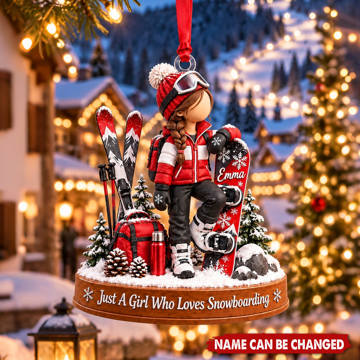 Personalized Snowboard Ornament - Custom Winter Decoration For Girls