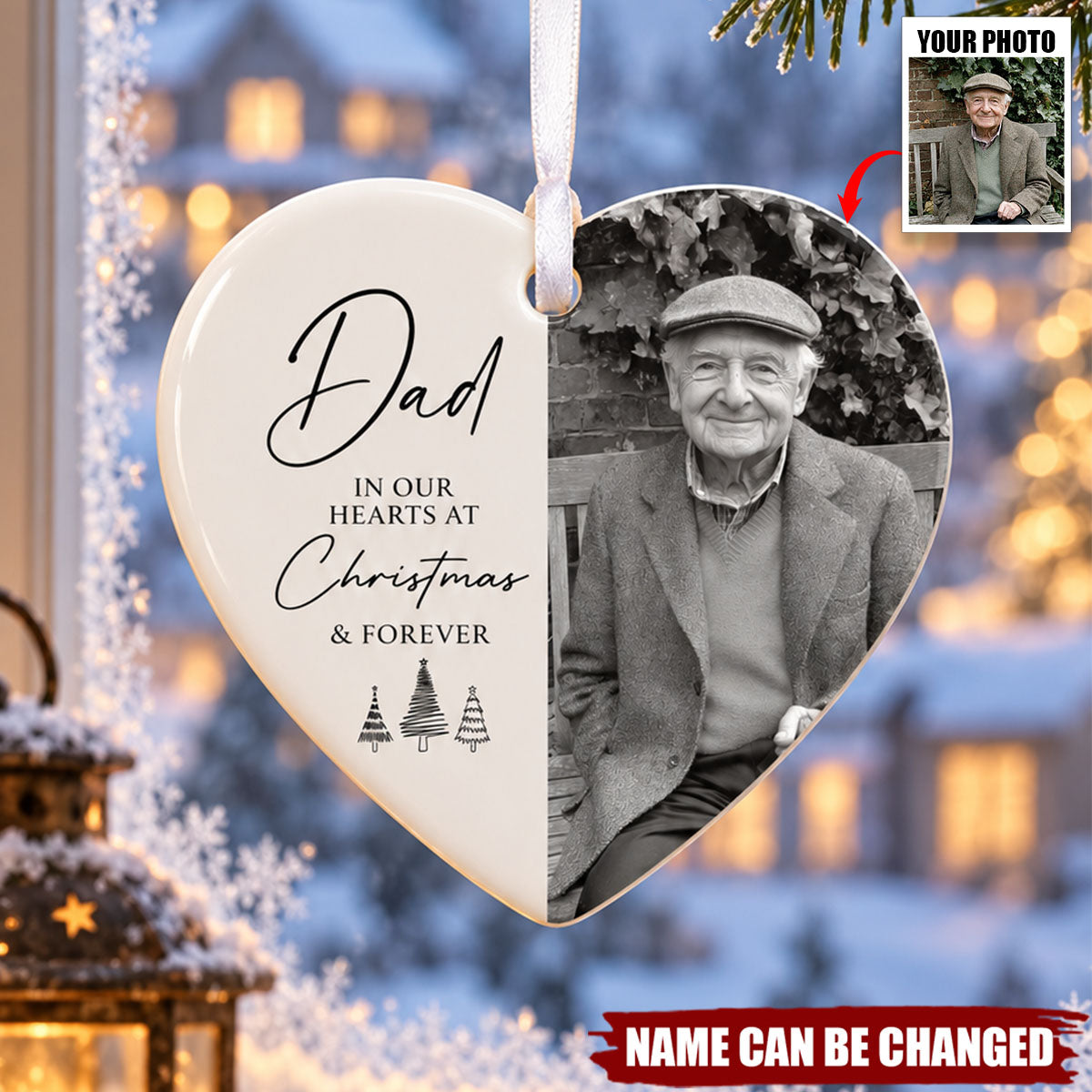 Personalized Photo Memorial Ceramic Hearts Ornament