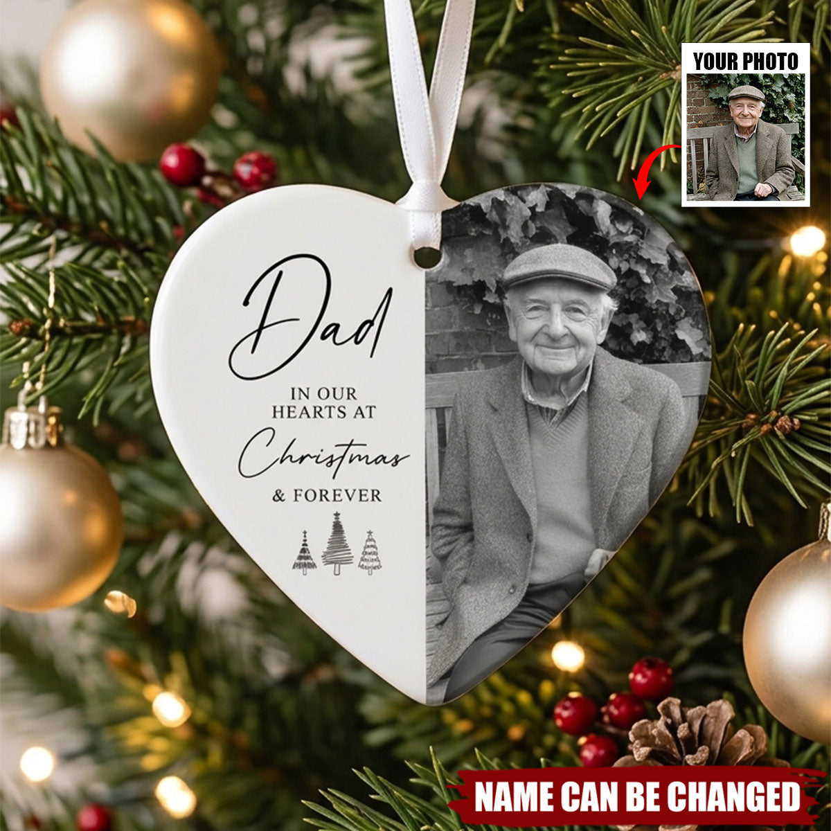 Personalized Photo Memorial Ceramic Hearts Ornament