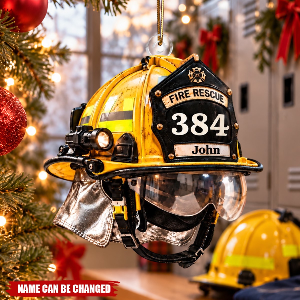Personalized Firefighter Helmet Christmas Ornament