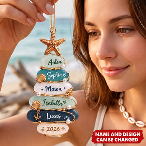 Personalized Family Christmas Ornament, Custom Name Beach Family Tree Acrylic Ornament
