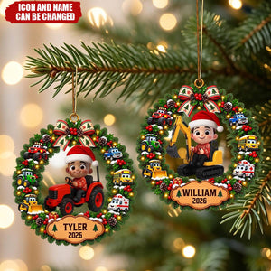Little Boy Kid With Excavator - Personalized  Ornament - Christmas Gift For Grandkids