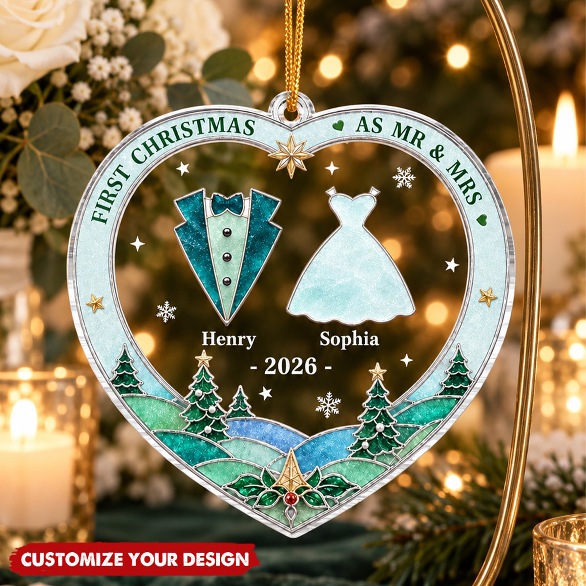 Custom First Christmas Acrylic Ornament - Personalized Anniversary Christmas Wedding Gifts
