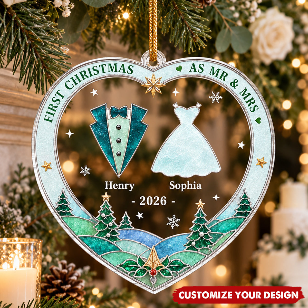 Custom First Christmas Acrylic Ornament - Personalized Anniversary Christmas Wedding Gifts