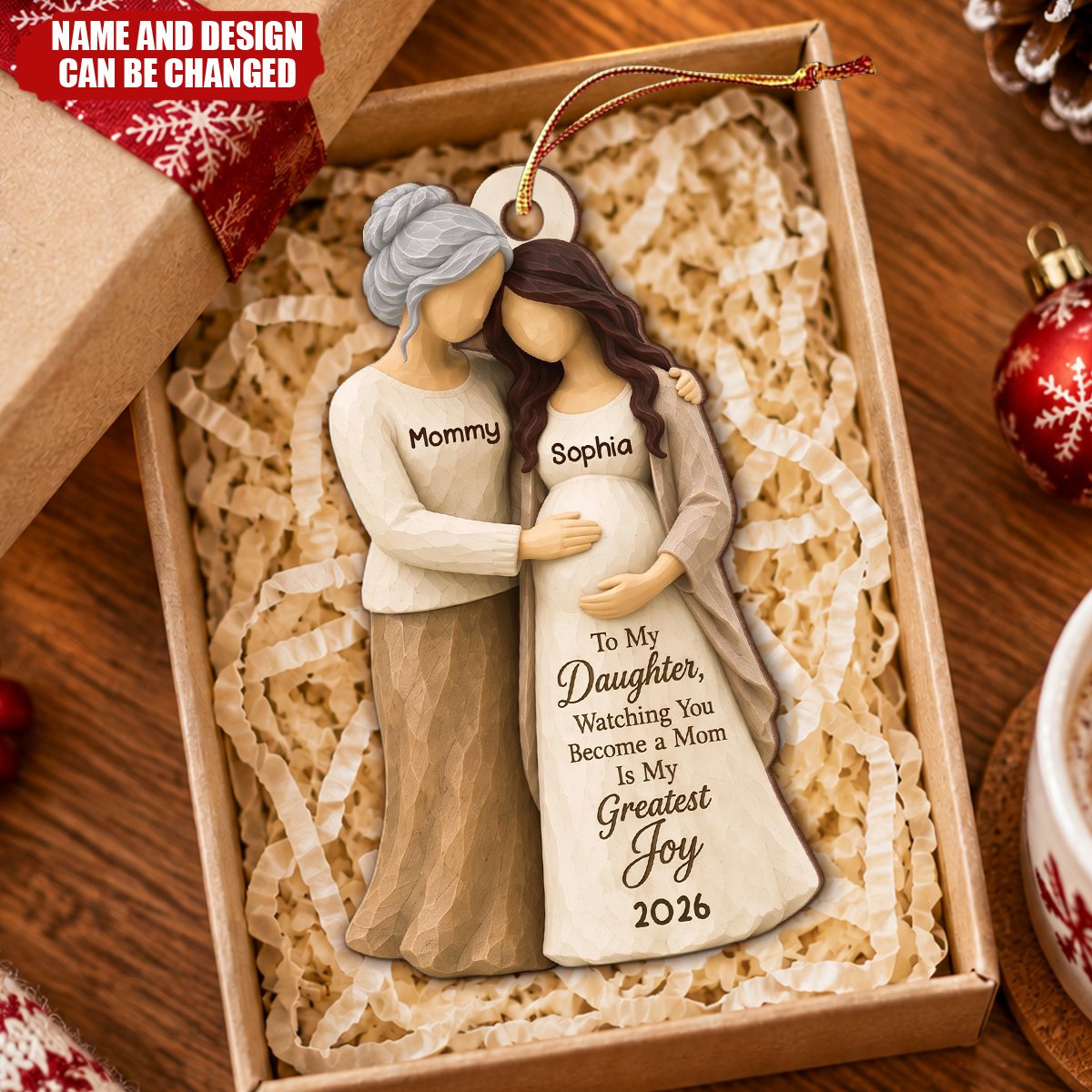Watching You Become A Mom - Personalized Wooden Ornament - Pregnancy Gift For Daughter