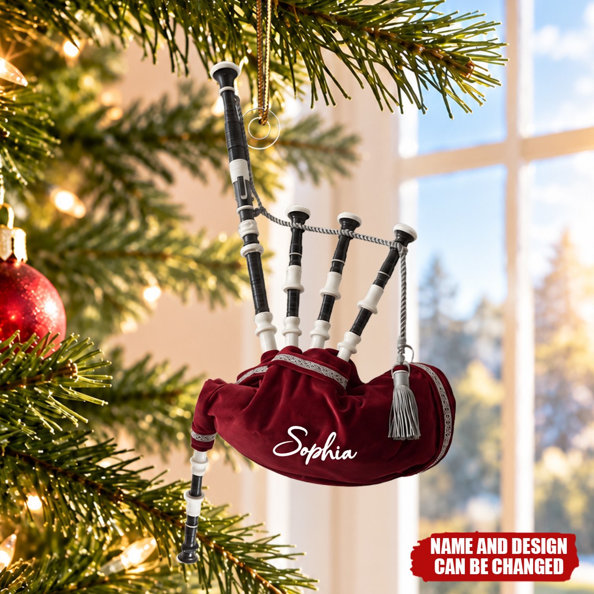 Personalized Bagpipe Ornament, Scottish Christmas Ornament, Tartan Highland Piper Tree Decoration