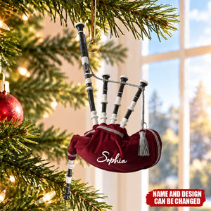 Personalized Bagpipe Ornament, Scottish Christmas Ornament, Tartan Highland Piper Tree Decoration