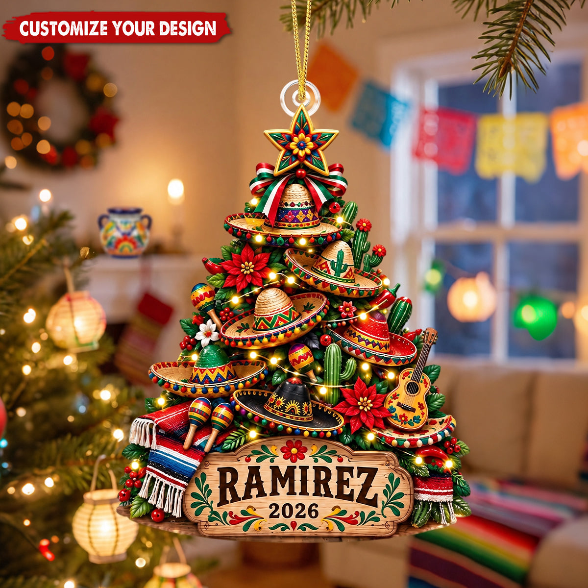 Personalized Mexican Christmas Tree Ornament, Custom Name Acrylic Ornament 2026
