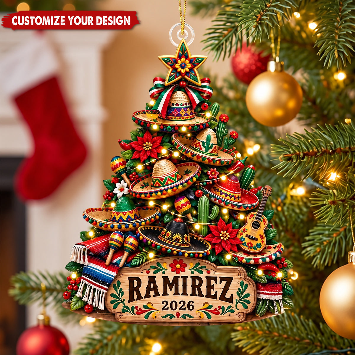 Personalized Mexican Christmas Tree Ornament, Custom Name Acrylic Ornament 2026