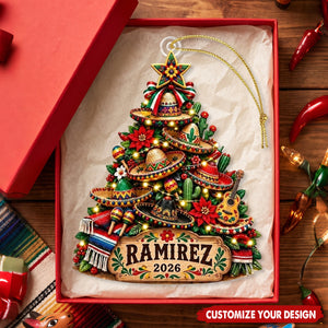 Personalized Mexican Christmas Tree Ornament, Custom Name Acrylic Ornament 2026