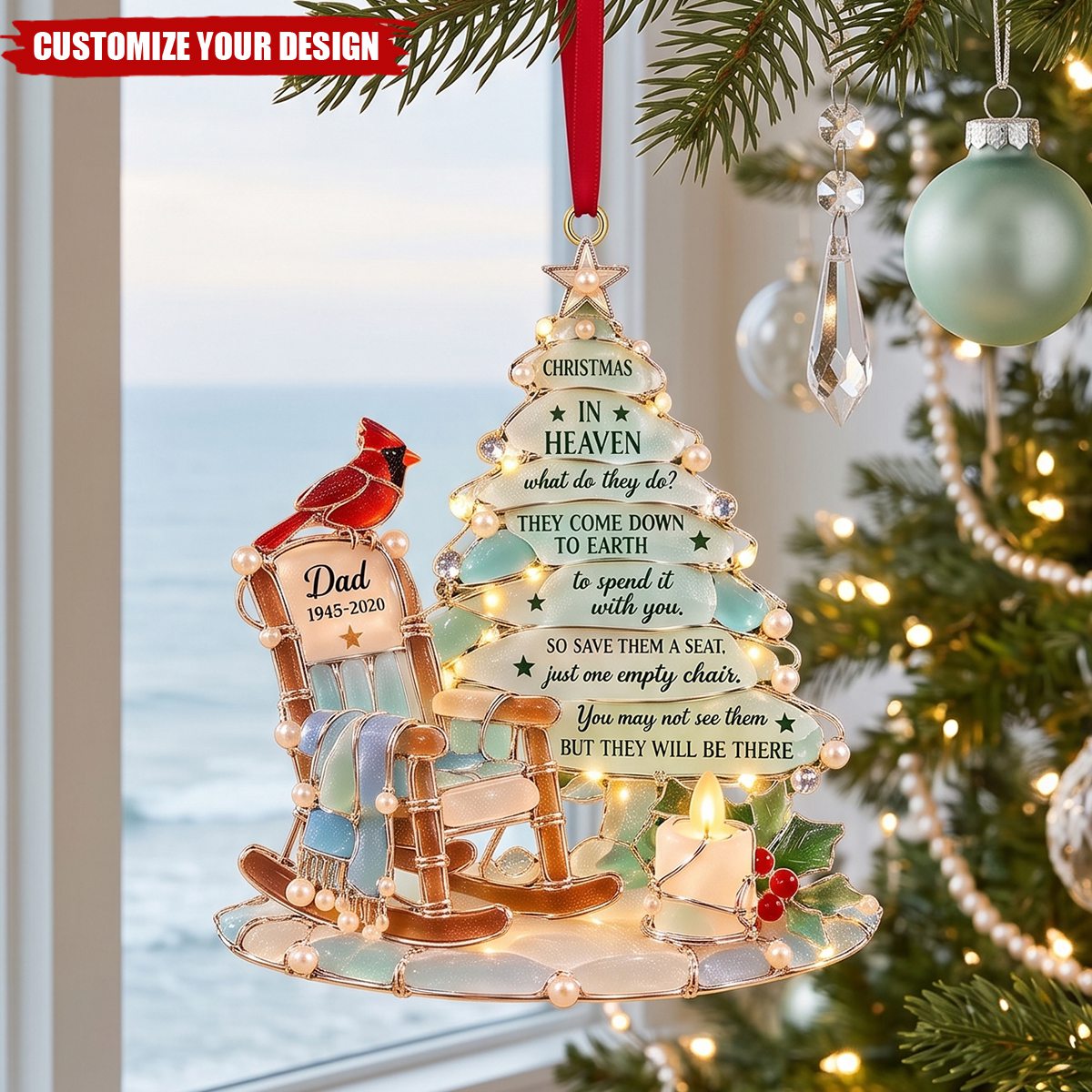 Christmas In Heaven Sea Ornament, Personalized Keepsake To Remember Departed Ones