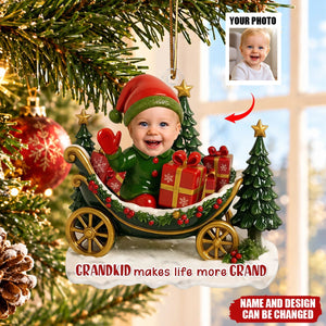 Christmas Grandkids Sleigh Scene - Festive Ornament