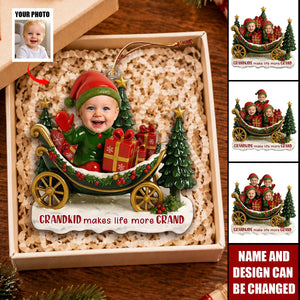 Christmas Grandkids Sleigh Scene - Festive Ornament