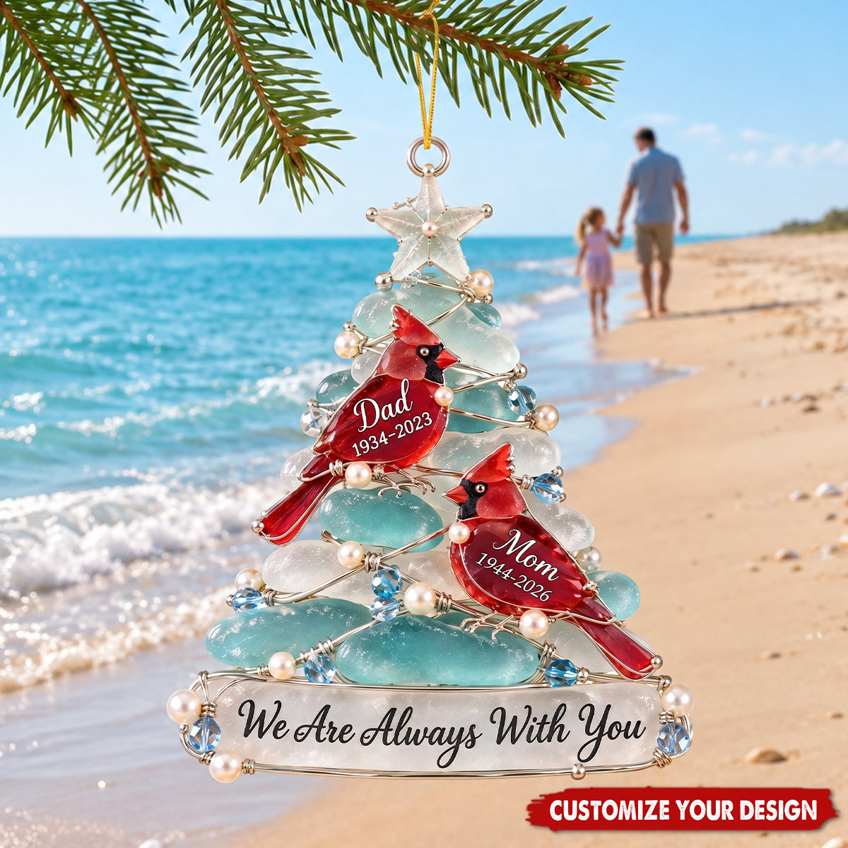Heaven Cardinal Sea Ornament - Personalized Keepsake To Remember Departed Ones