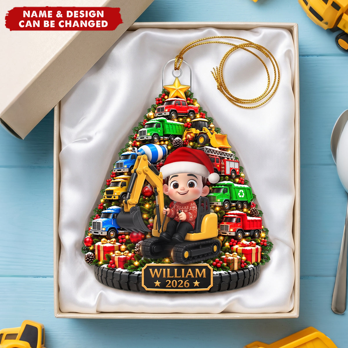 Construction Trucks Christmas Tree – Personalized Ornament – Christmas Gift For Boys
