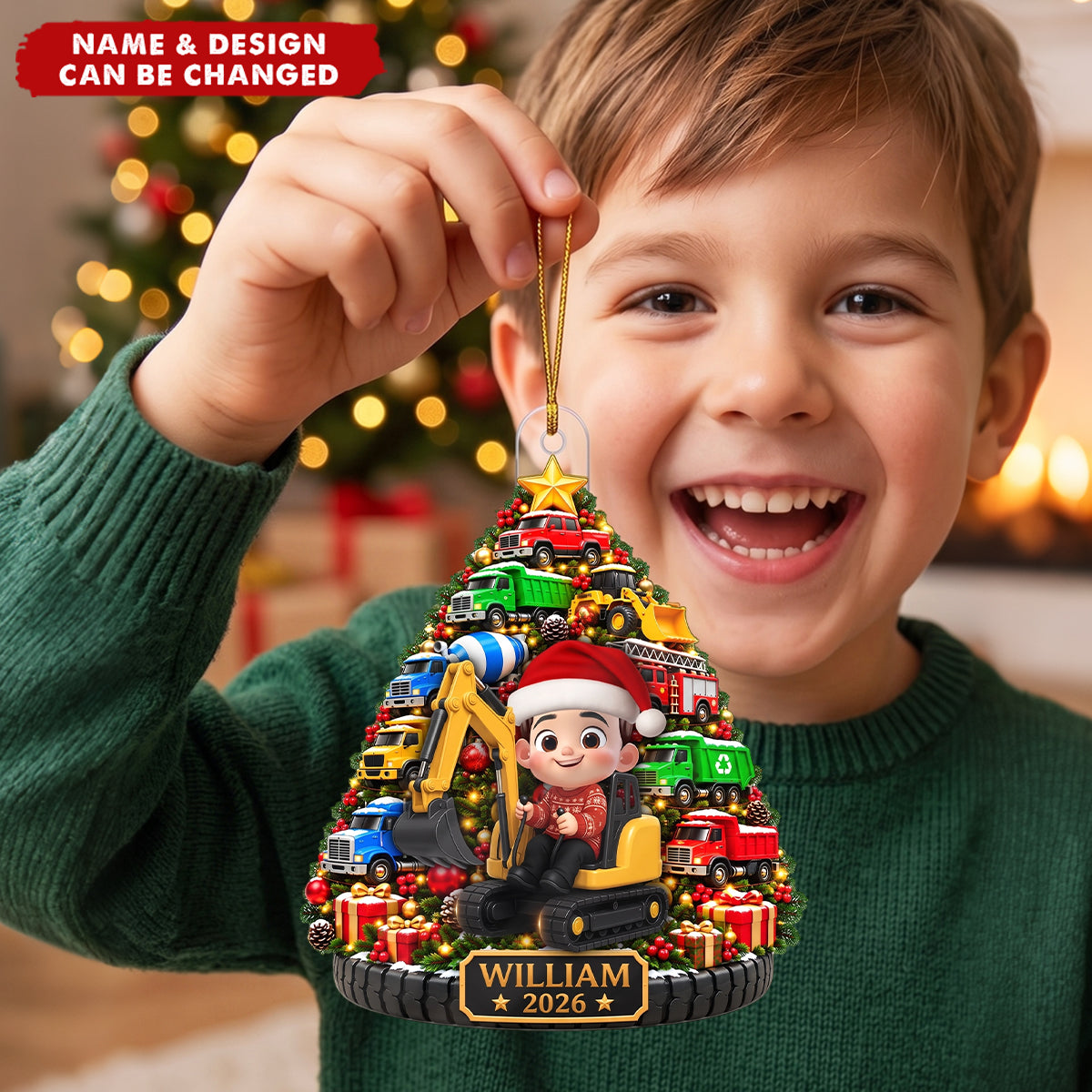 Construction Trucks Christmas Tree – Personalized Ornament – Christmas Gift For Boys
