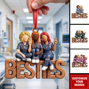 Bestie In Scrubs Wood Ornament – Personalized Gift For Nurses