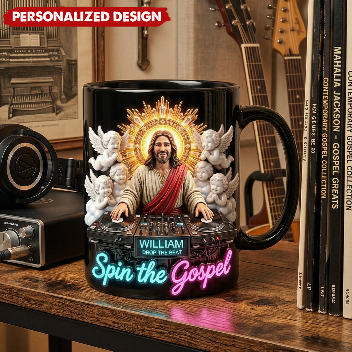 Personalized Spin the Gospel Coffee Mug with Name - Gifts For Music Lovers
