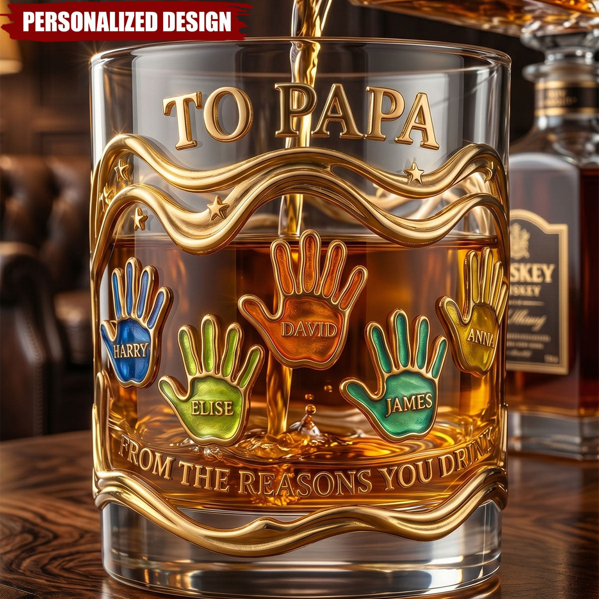 Papa’s Pride - Personalized Whiskey Glass,  Father's Day Gift For Dad, Grandpa