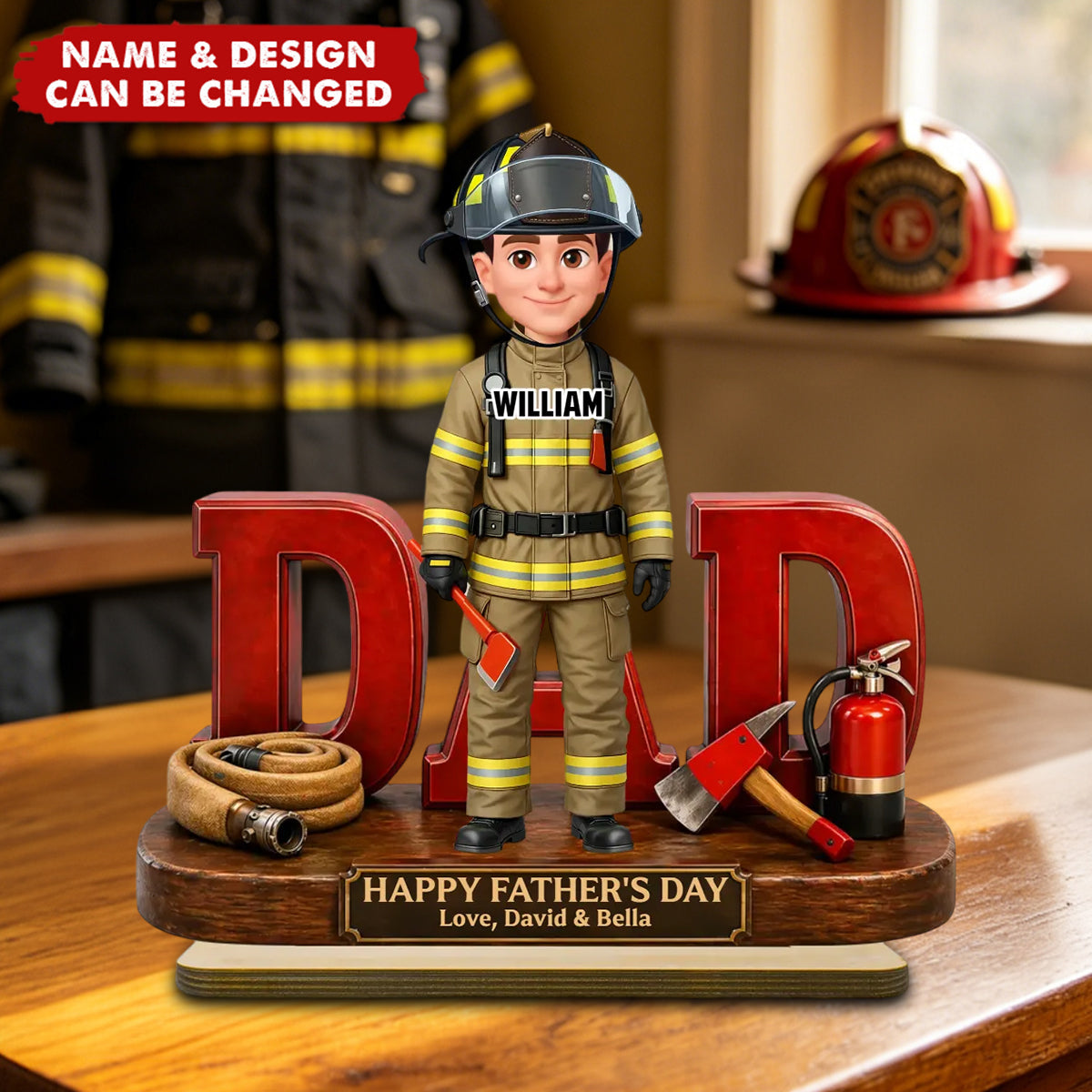 Proud Firefighter Dad - Personalized 2-Layered Wooden Plaque - Sentimental Father's Day Gift For Dad, Husband