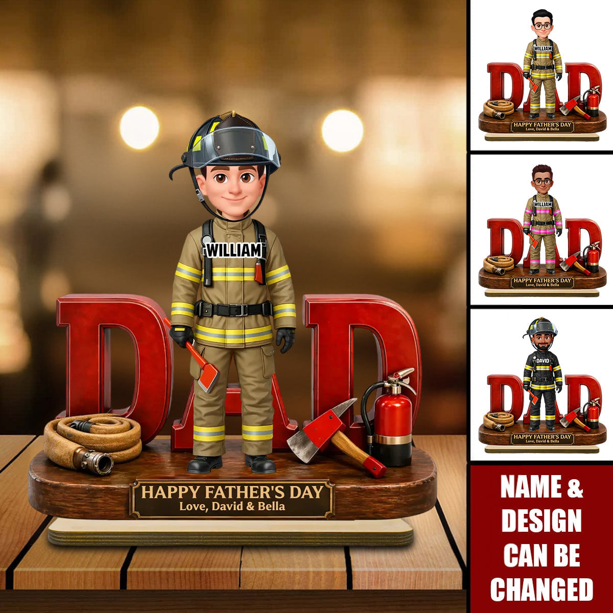 Proud Firefighter Dad - Personalized 2-Layered Wooden Plaque - Sentimental Father's Day Gift For Dad, Husband