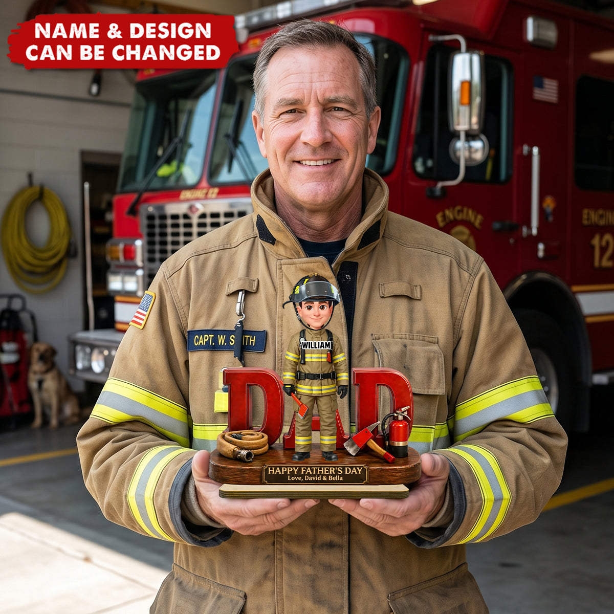 Proud Firefighter Dad - Personalized 2-Layered Wooden Plaque - Sentimental Father's Day Gift For Dad, Husband