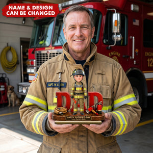 Proud Firefighter Dad - Personalized 2-Layered Wooden Plaque - Sentimental Father's Day Gift For Dad, Husband