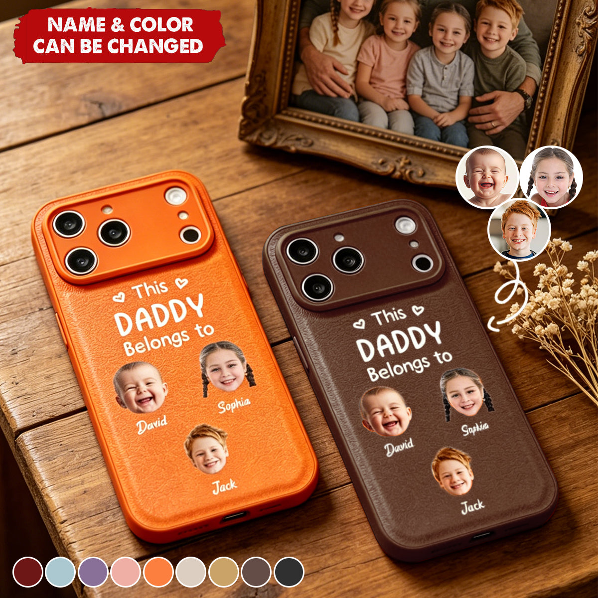 Custom Photo Leather Phone Case This Daddy Belongs To - Personalized Gift For Dad, Grandpa