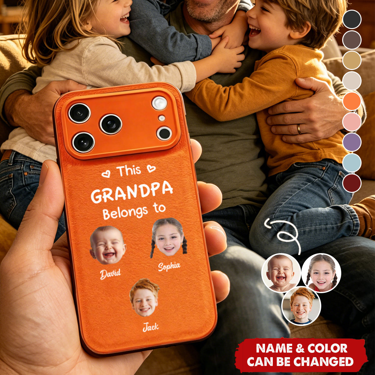 Custom Photo Leather Phone Case This Daddy Belongs To - Personalized Gift For Dad, Grandpa