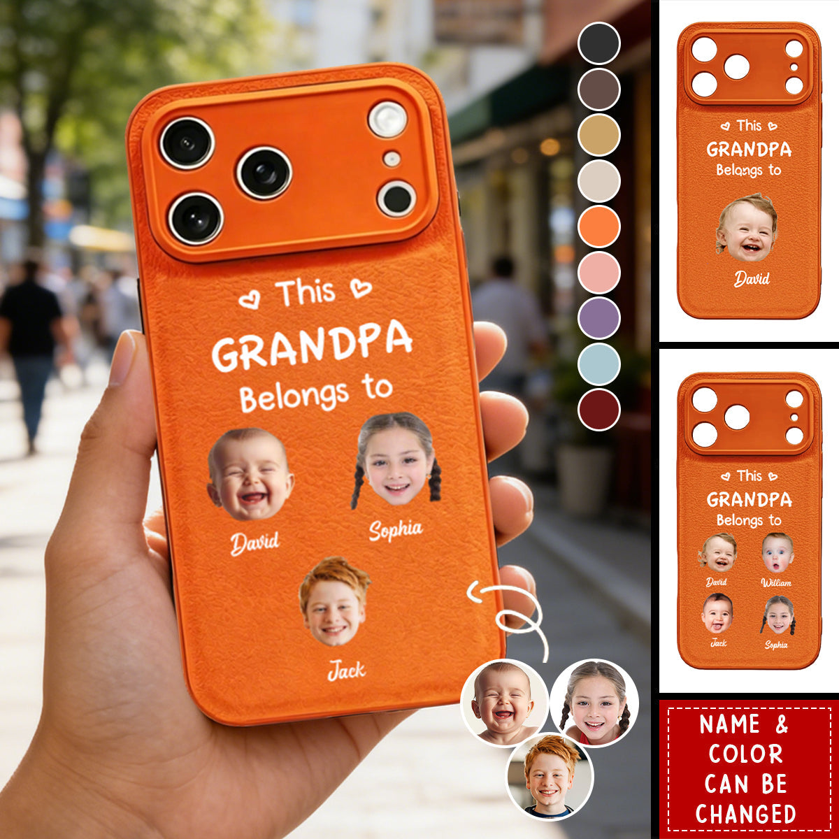 Custom Photo Leather Phone Case This Daddy Belongs To - Personalized Gift For Dad, Grandpa