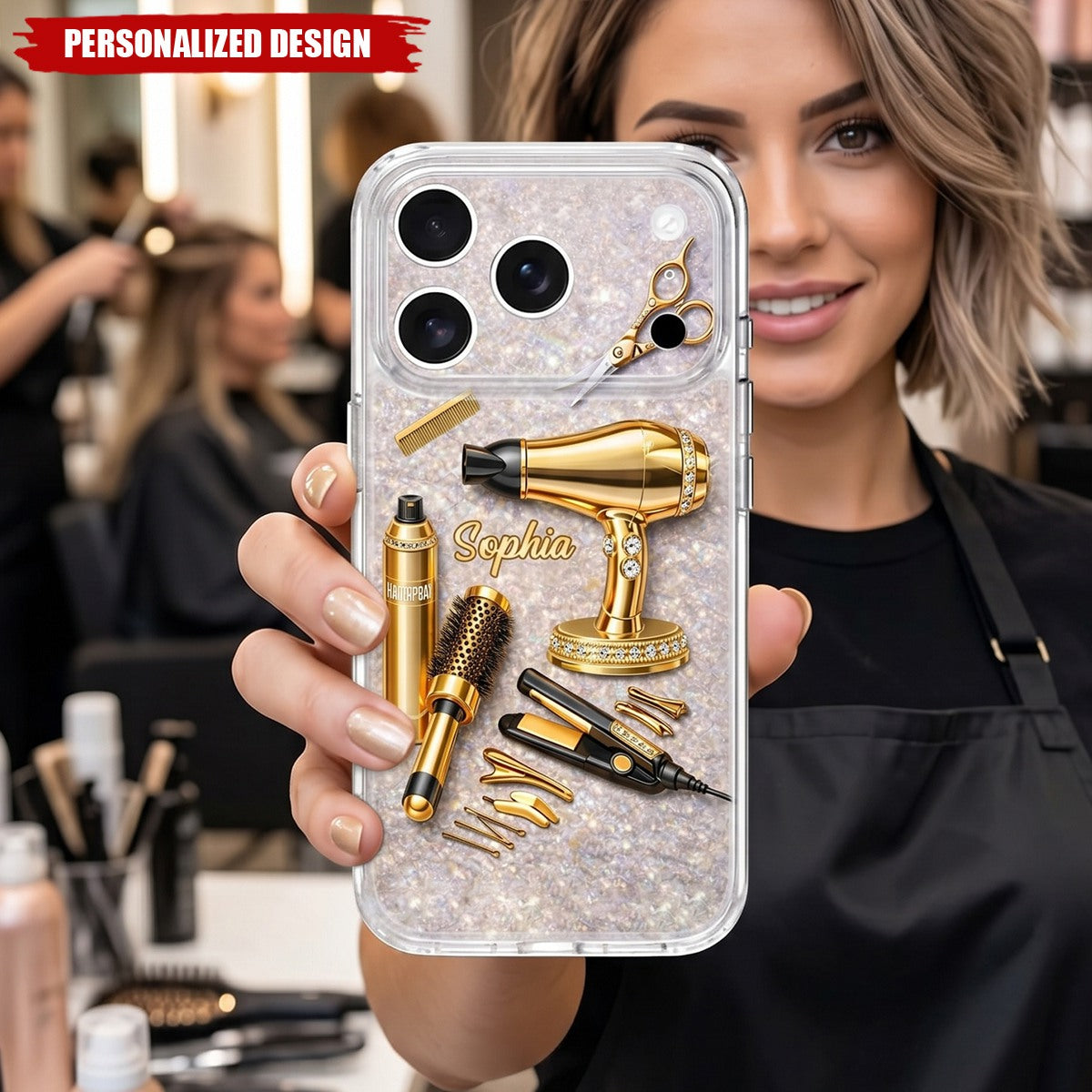 Hair Stylist Essentials, Custom Name Clear Phone Case, Personalized Gift For Hairdressers