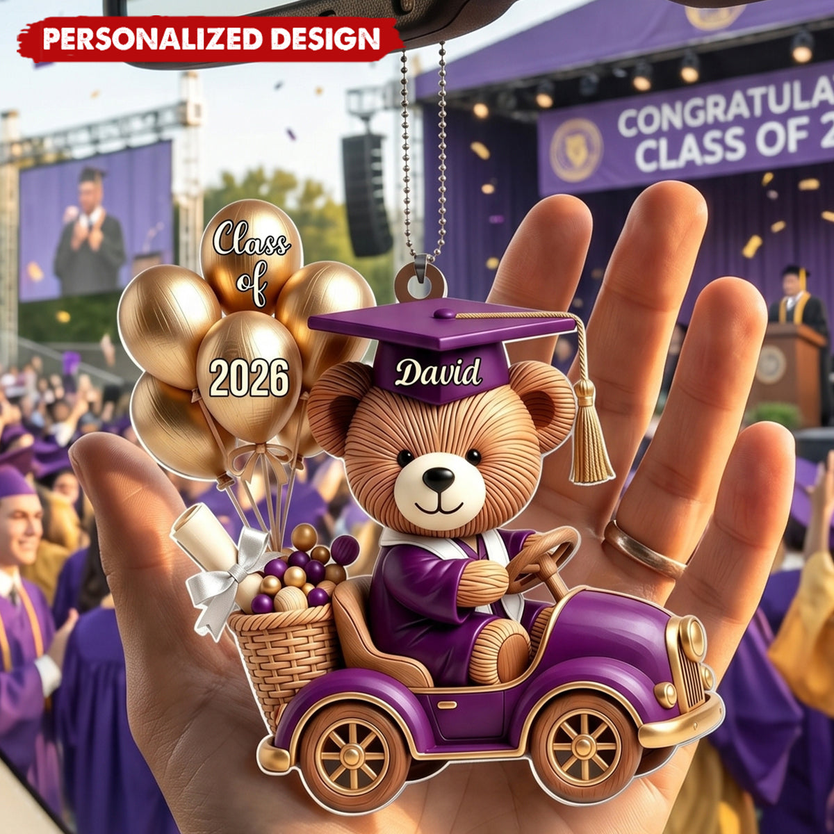 Class Of Graduation Bear - Personalized Car Ornament, Gift For Graduates