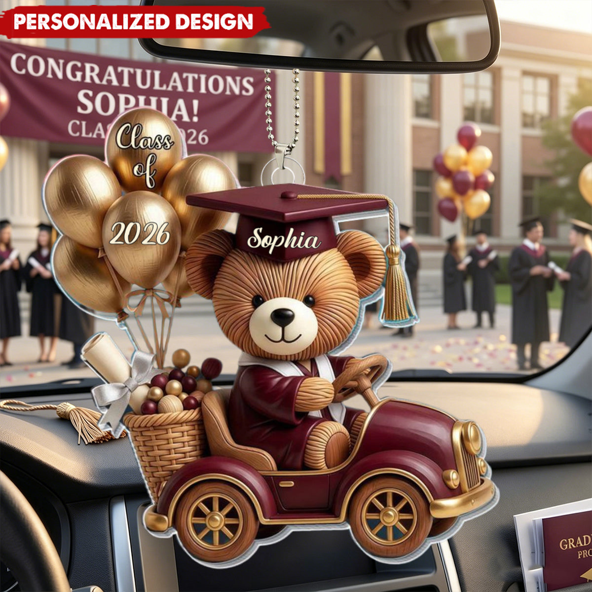Class Of Graduation Bear - Personalized Car Ornament, Gift For Graduates