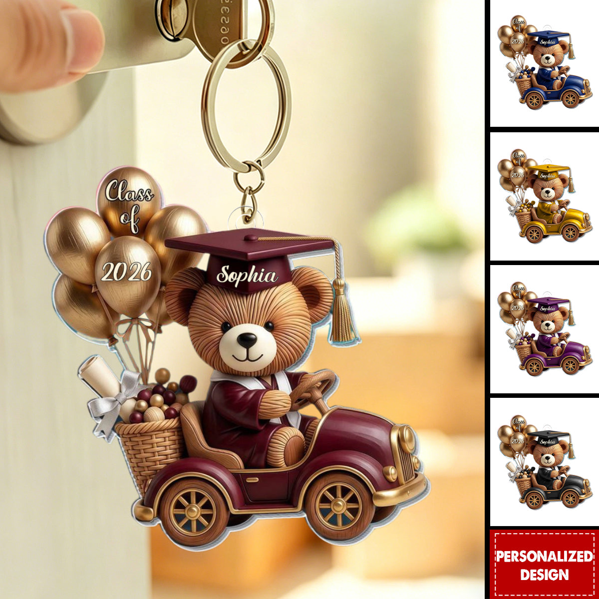 Class Of Graduation Bear - Personlized Keychain - Gifts For Graduates
