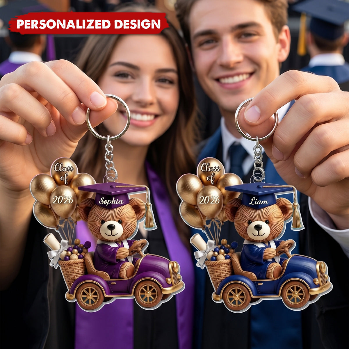 Class Of Graduation Bear - Personlized Keychain - Gifts For Graduates