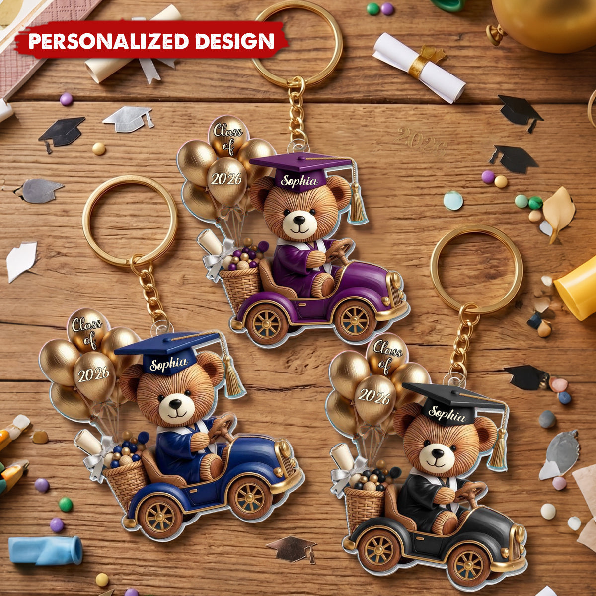 Class Of Graduation Bear - Personlized Keychain - Gifts For Graduates